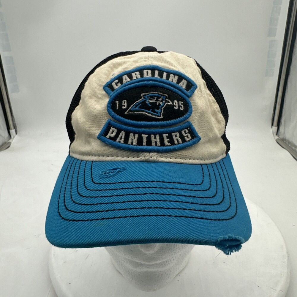 Panthers Hat Cap Strap Back Fitted L/XL Blue Mesh Embroidered Carolina NFL